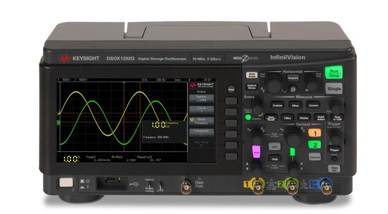 Keysight Osciloscopios esenciales Osciloscopio de clase XR1-DSOX1202G proporciona 70MHz de ancho de banda en 2 canales analógicos y generador de forma de onda incorporado